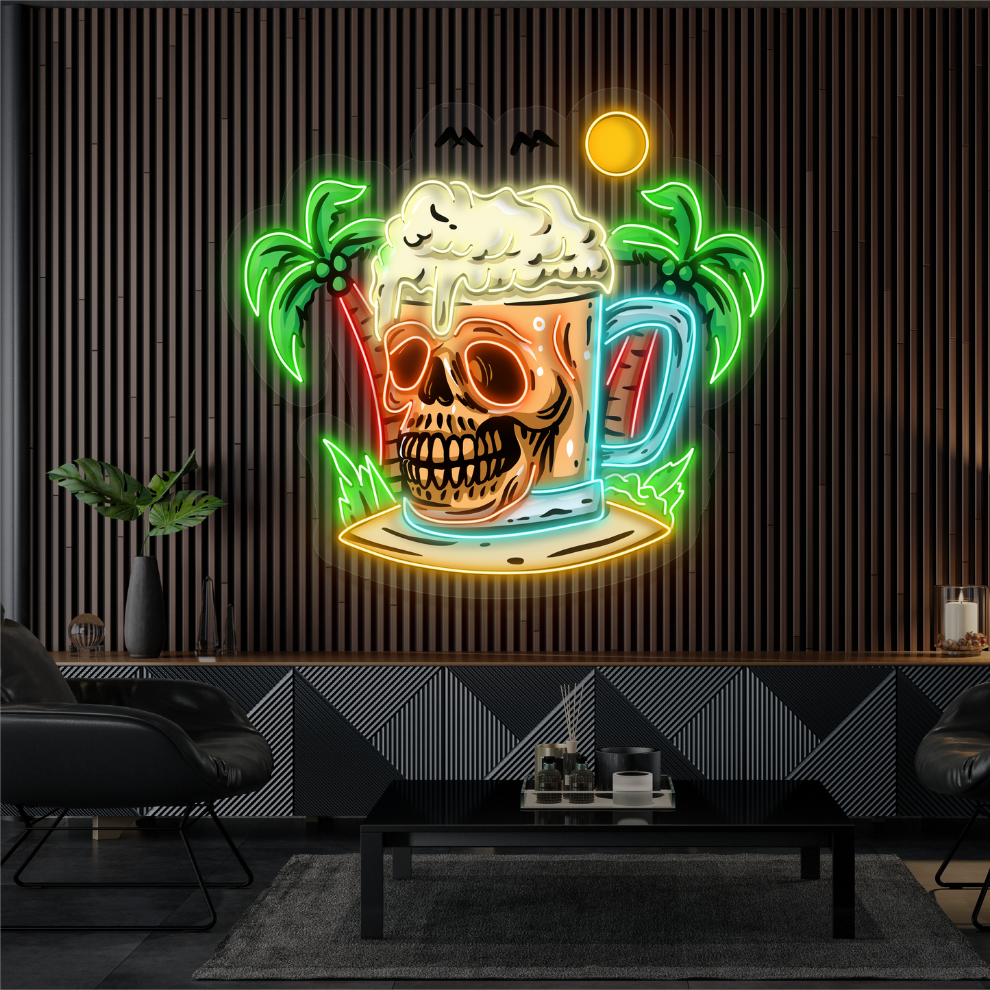 Enseigne néon LED bière Skull Island