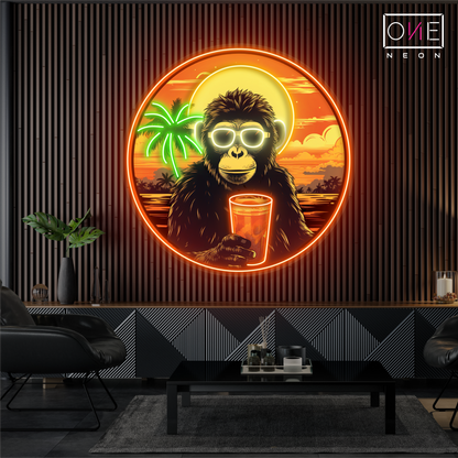 Enseigne néon LED "Chimpanzé au coucher du soleil"