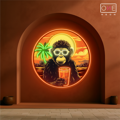 Enseigne néon LED "Chimpanzé au coucher du soleil"