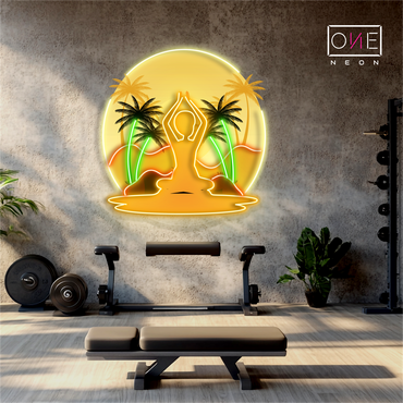 Enseigne néon LED œuvre d'art Sérénité Yoga au Coucher de soleil