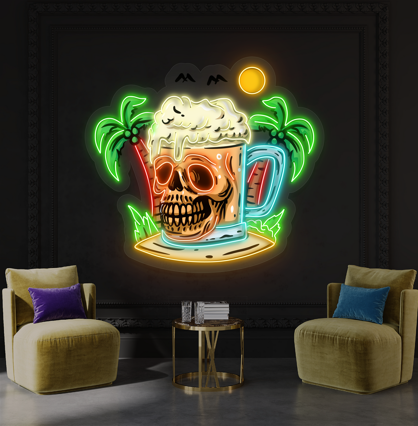 Enseigne néon LED bière Skull Island