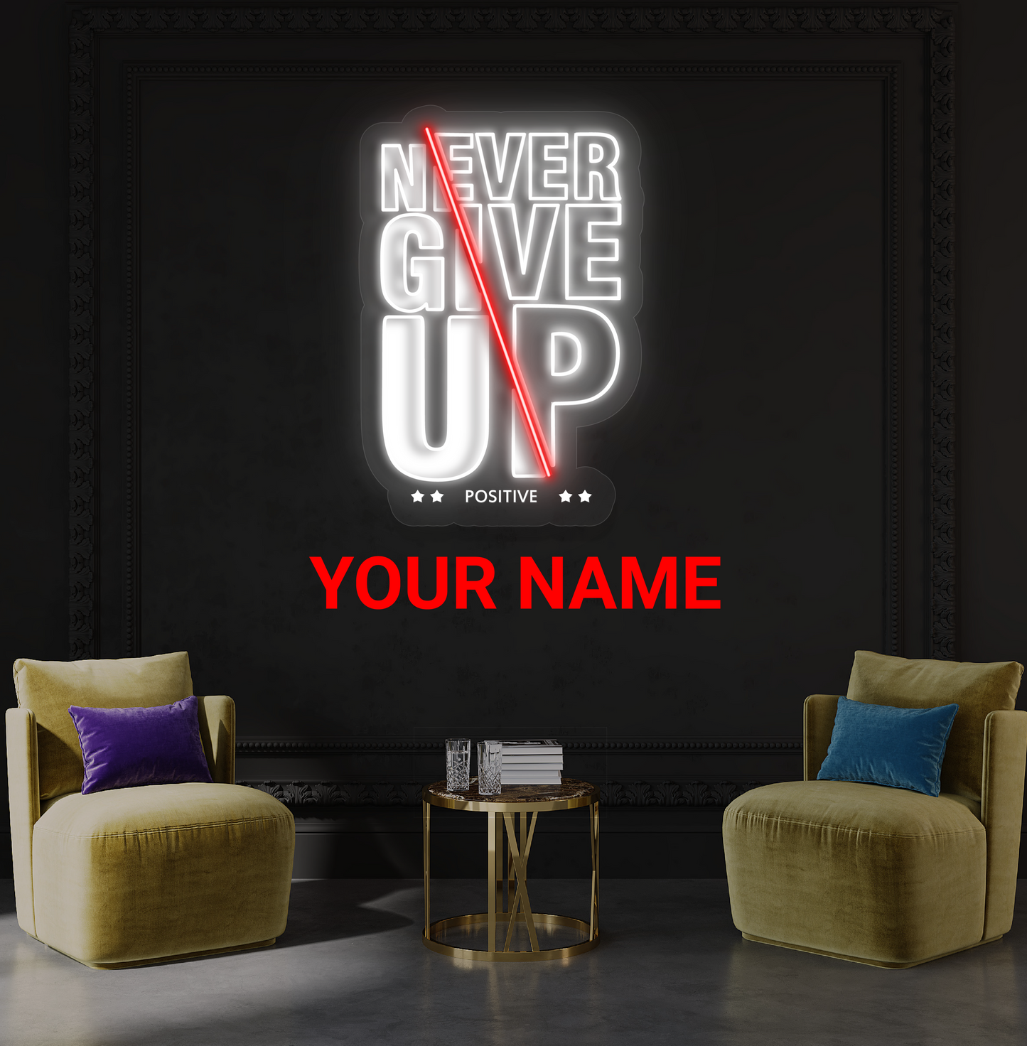 Enseigne Néon LED "Never Give Up"