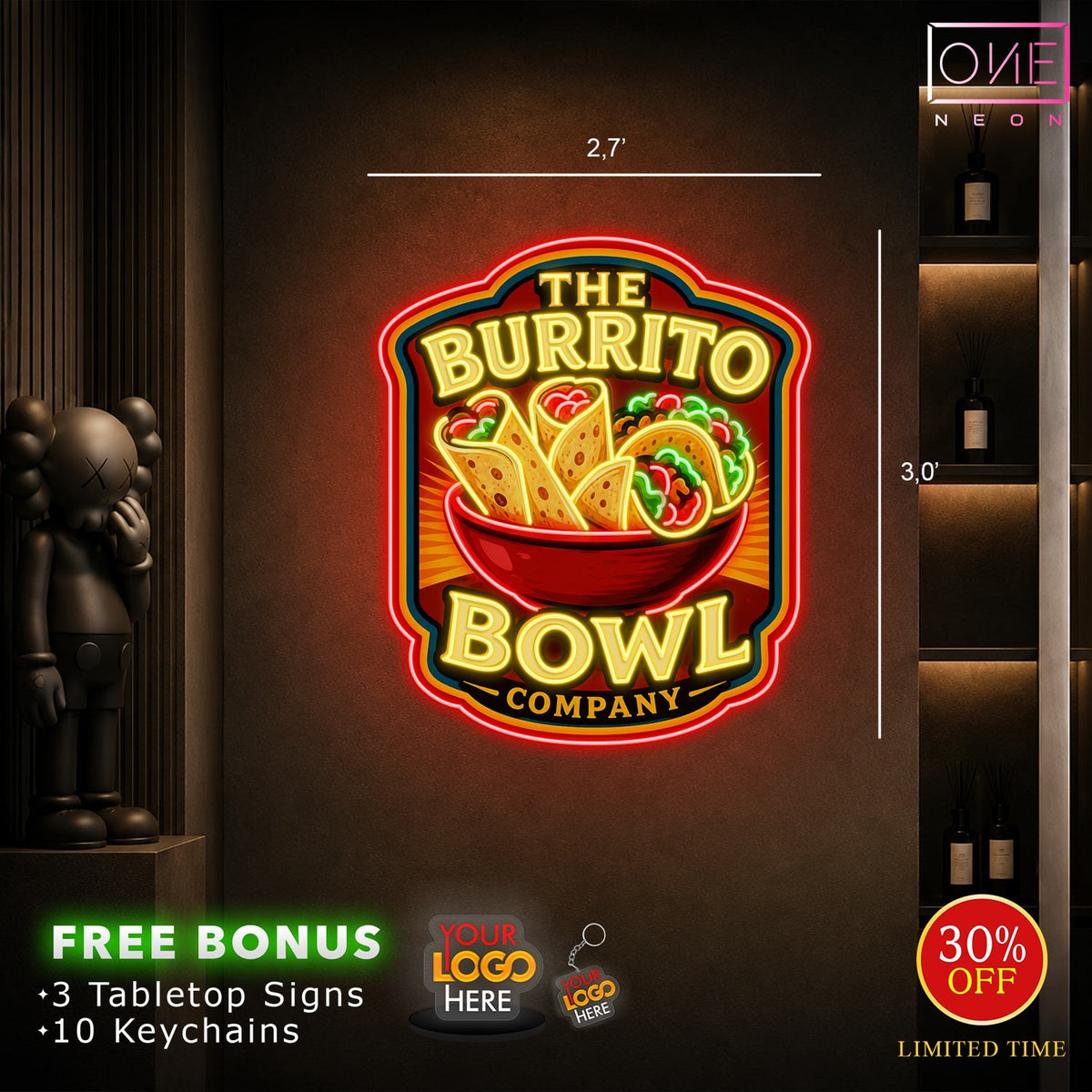 The Burrito Bowl | LED Neon Sign (3 SIGNS)