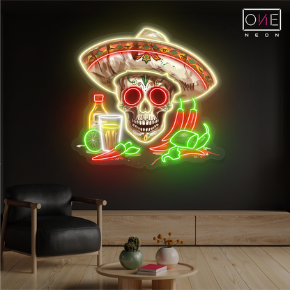 Enseigne néon LED Tête de mort mexicaine