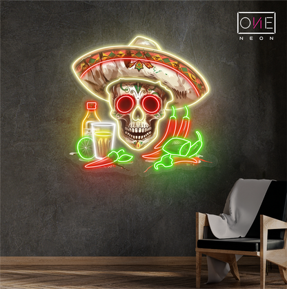 Enseigne néon LED Tête de mort mexicaine
