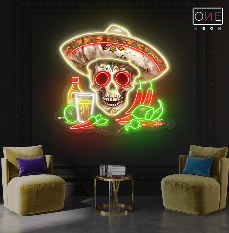 Enseigne néon LED Tête de mort mexicaine