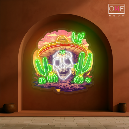 Enseigne néon LED murale crâne mexicain du désert