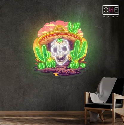 Enseigne néon LED murale crâne mexicain du désert