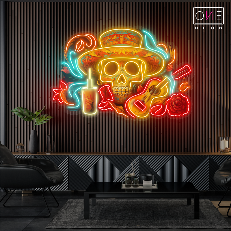 Enseigne néon LED Mariachi Tête de Mort Sérénade