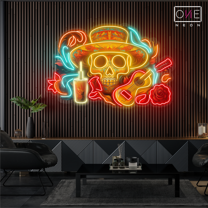 Enseigne néon LED Mariachi Tête de Mort Sérénade