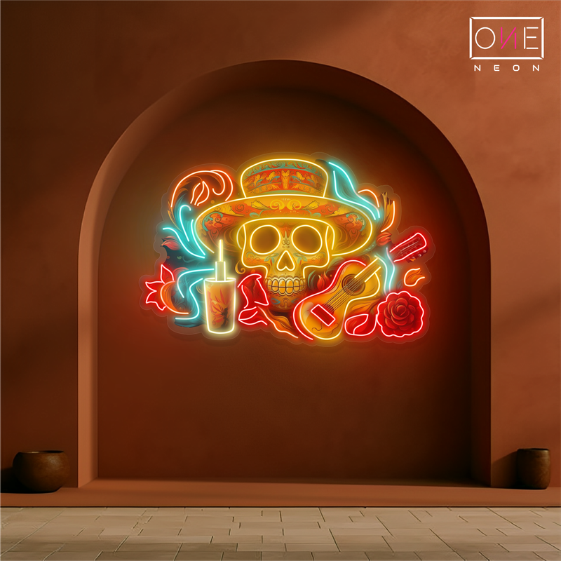 Enseigne néon LED Mariachi Tête de Mort Sérénade