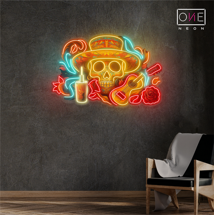 Enseigne néon LED Mariachi Tête de Mort Sérénade