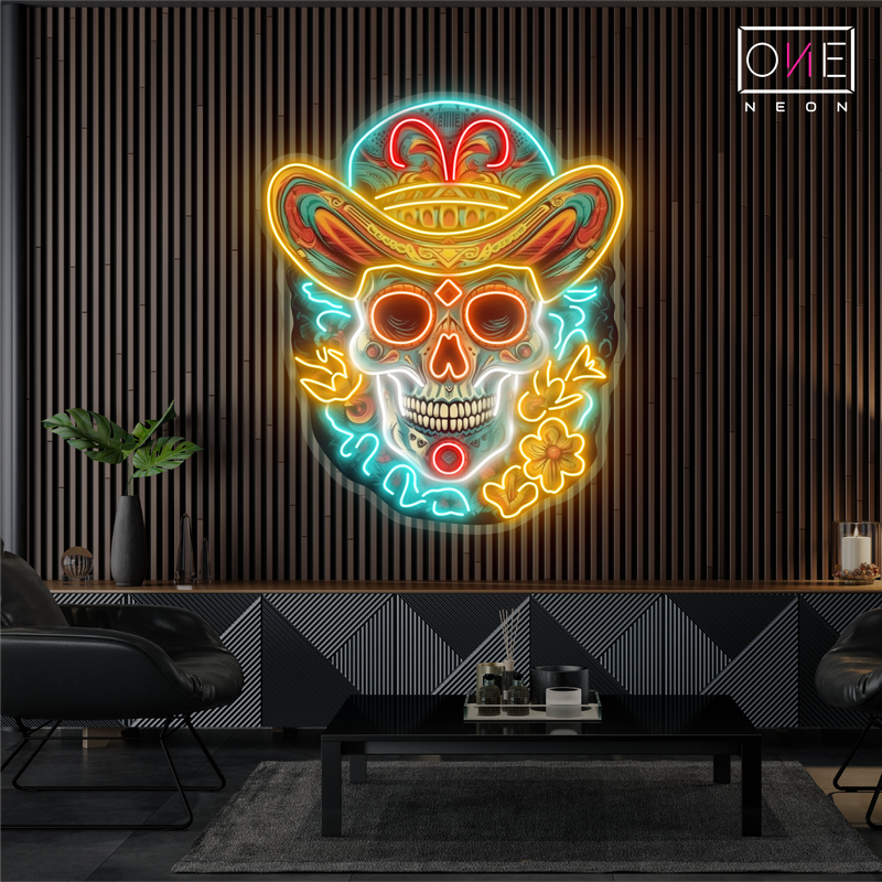 Enseigne néon LED Tête de mort sombrero