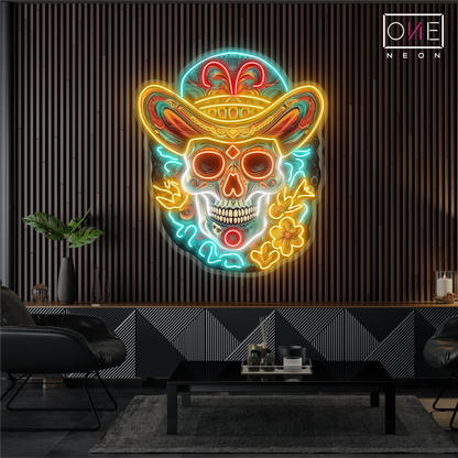 Enseigne néon LED Tête de mort sombrero
