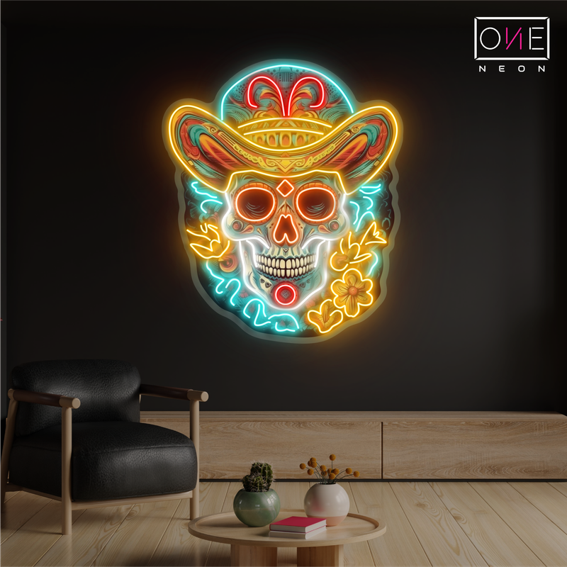 Enseigne néon LED Tête de mort sombrero