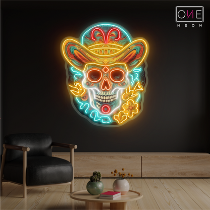 Enseigne néon LED Tête de mort sombrero