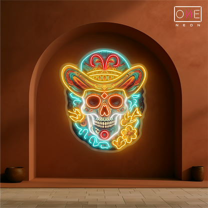 Enseigne néon LED Tête de mort sombrero