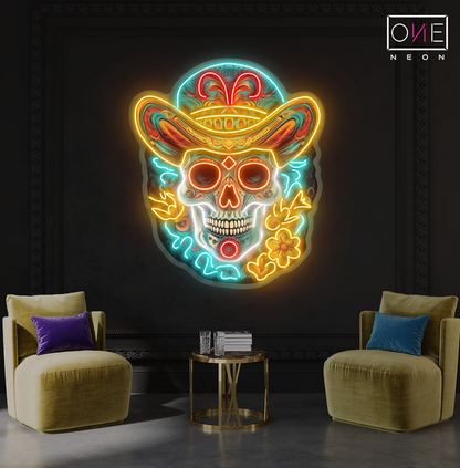 Enseigne néon LED Tête de mort sombrero