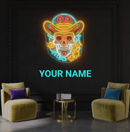 Enseigne néon LED Tête de mort sombrero