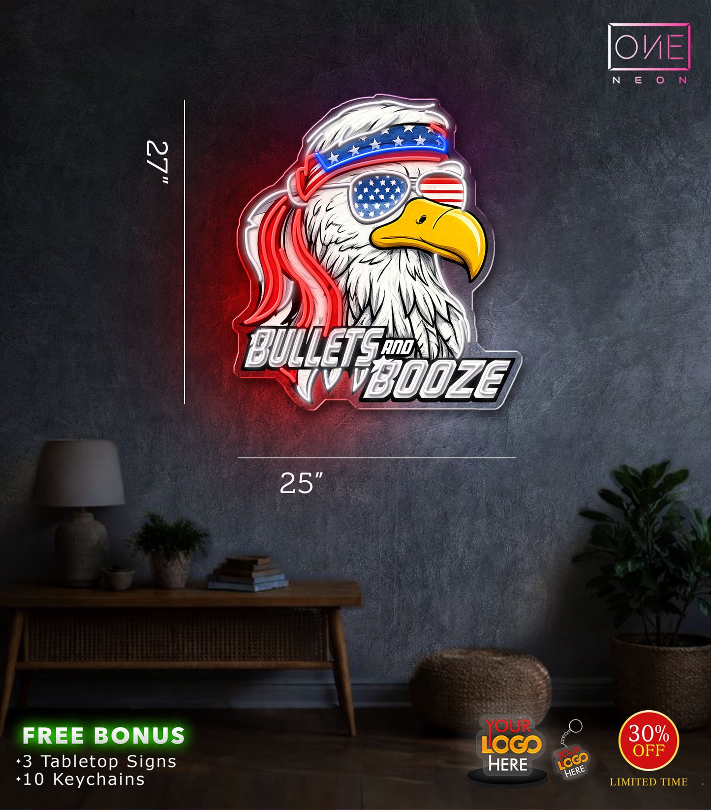 BULLETS AND BOOZE| LED Neon Sign