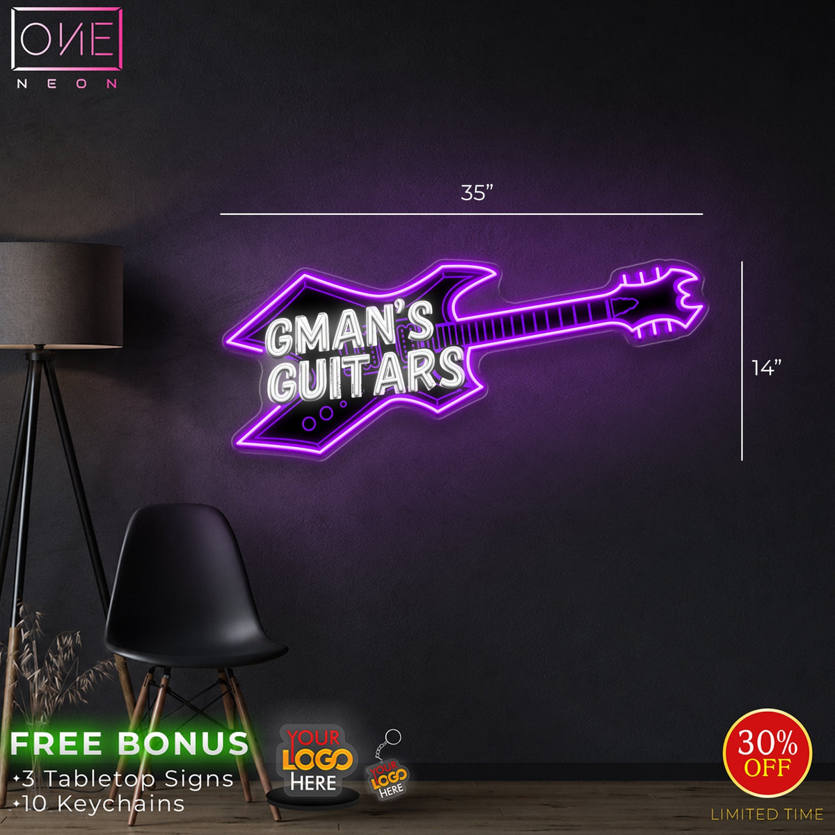Gman's Guitars | LED Neon Sign