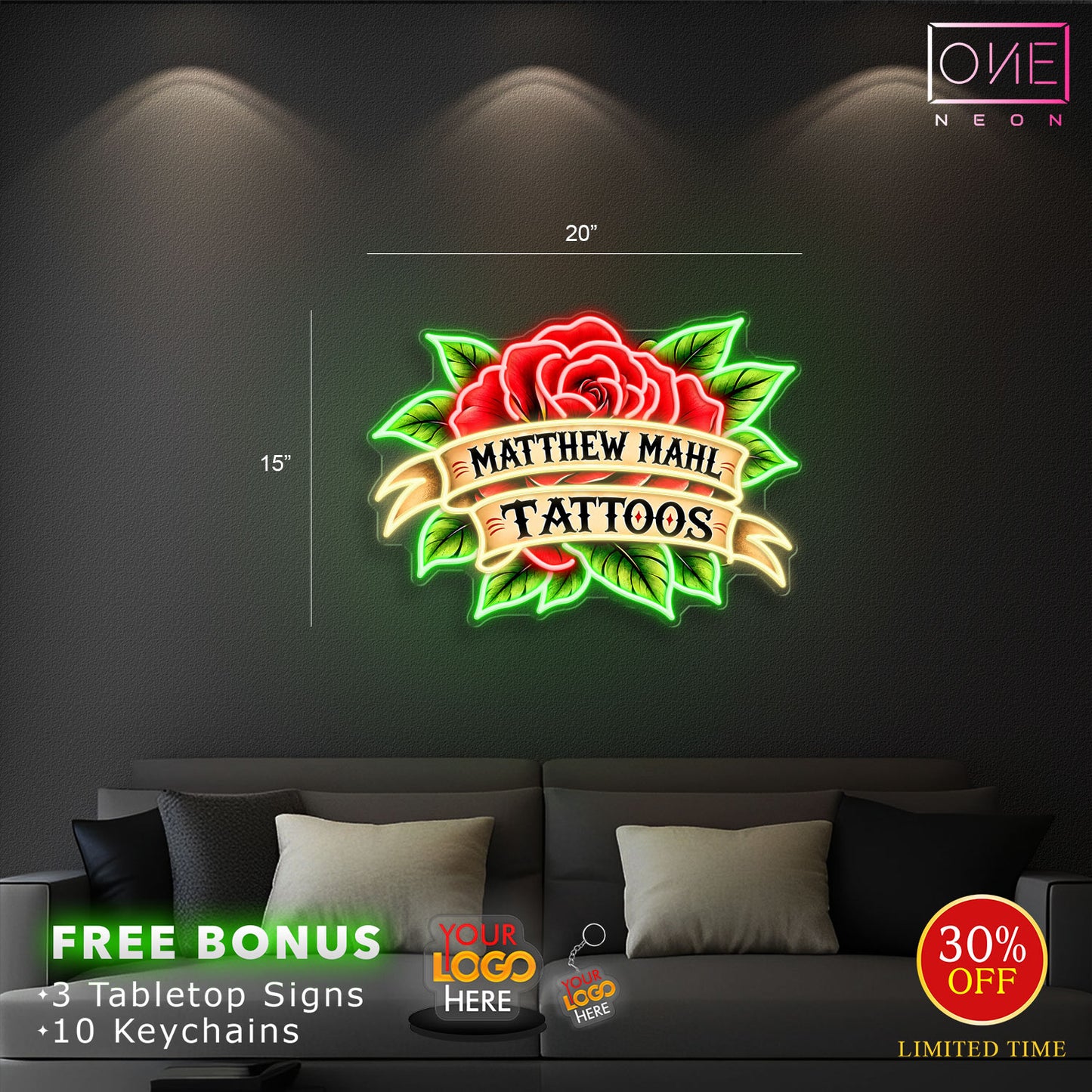 Enseigne néon LED œuvre d'art Tatoueur