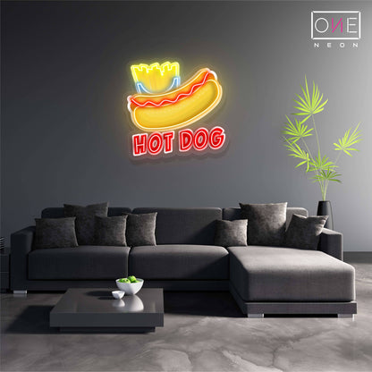 Enseigne néon LED œuvre d'art Hot-dog