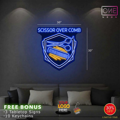Scissor Over Comb | LED Neon Sign