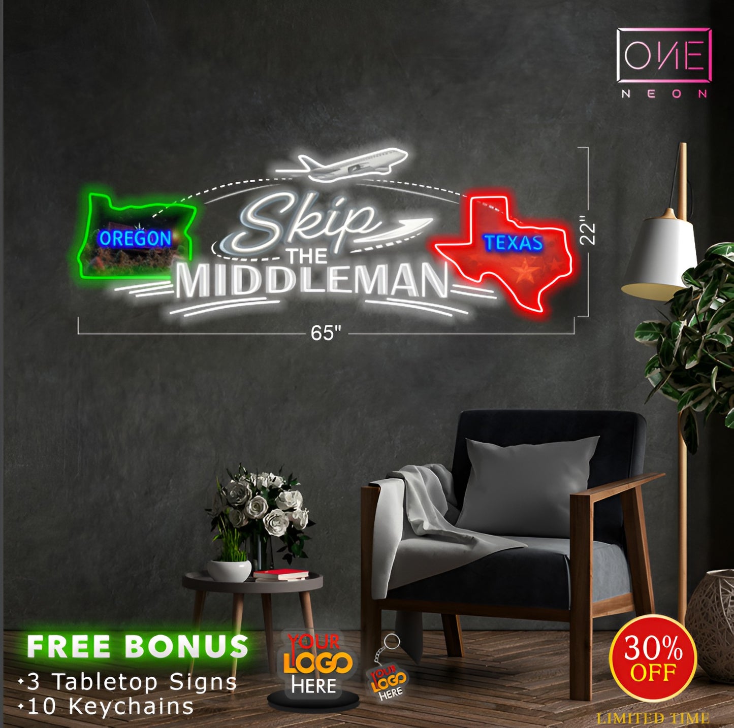 Skip the Middleman & The Weed Leaf | 2 LED Neon Signs