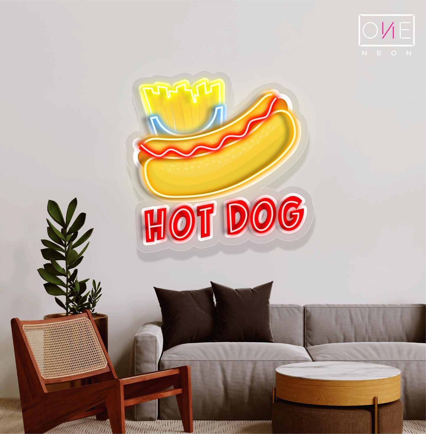 Enseigne néon LED œuvre d'art Hot-dog