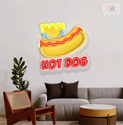 Enseigne néon LED œuvre d'art Hot-dog