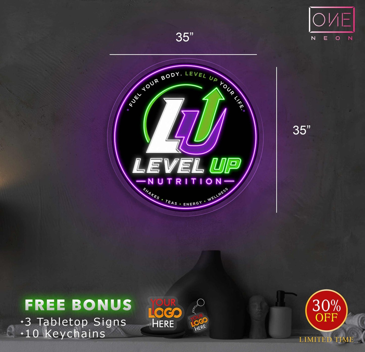 LEVEL UP NUTRITION | 4 LED Neon Sign