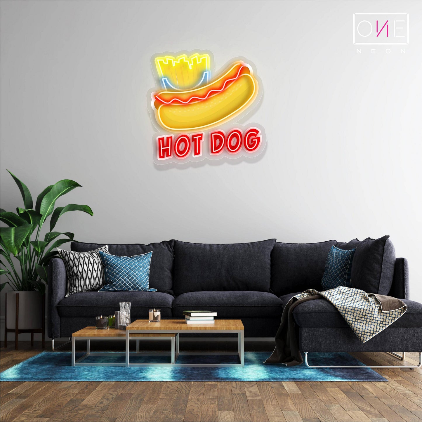 Enseigne néon LED œuvre d'art Hot-dog