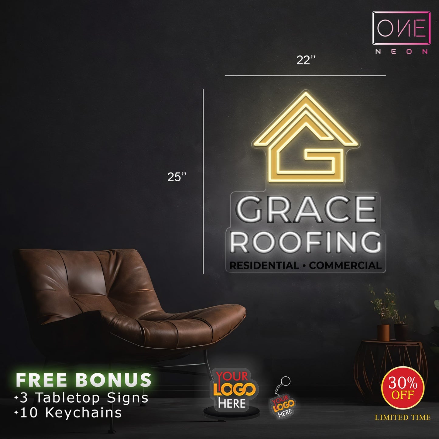 Grace Roofing | LED Neon Sign