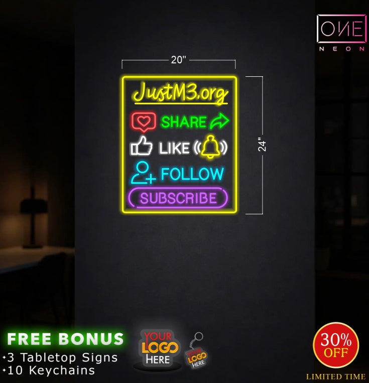 JustM3.org + 50 keychains | LED Neon Sign