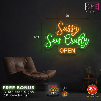 Sassy Sew Crafty Open  | LED Neon Sign