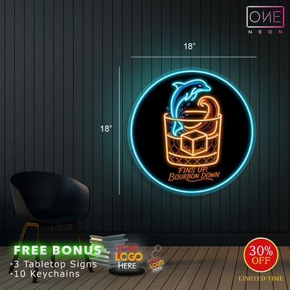 FINS UP, BOURBON DOWN| LED Neon Sign